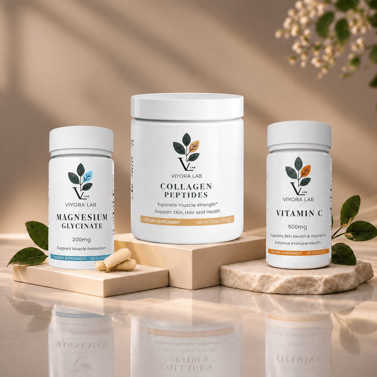 Viyora Lab — Supplement label design for a wellness brand