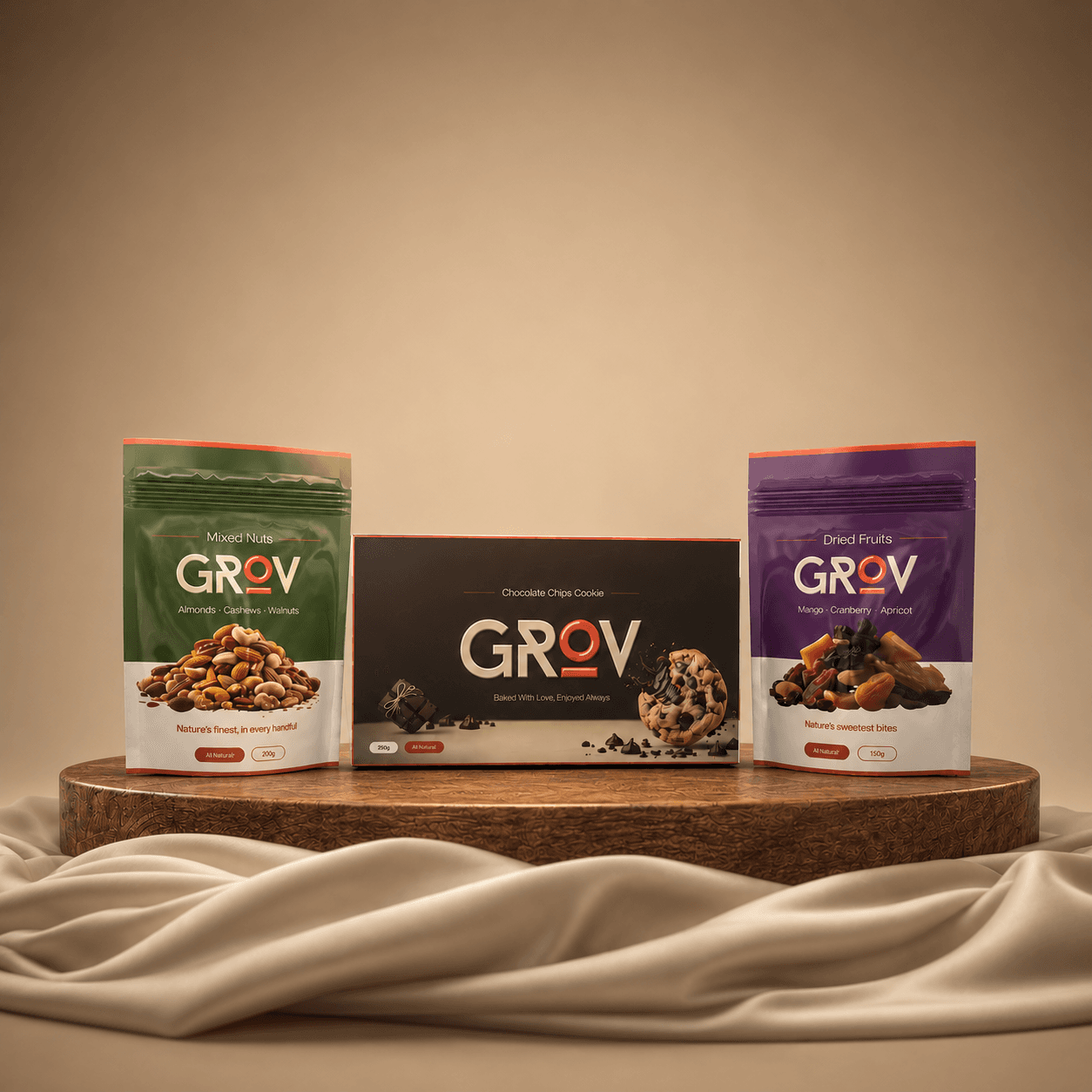 Grove Snack — Scandinavian snack branding across 3 SKUs