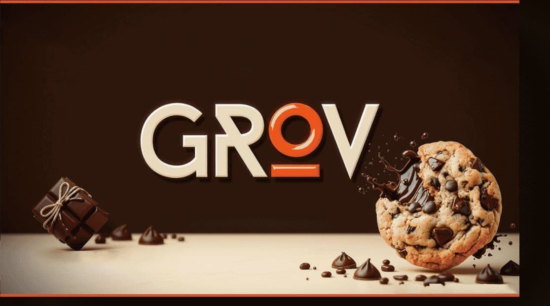 GROV cookies lifestyle shot with a chocolate chip cookie