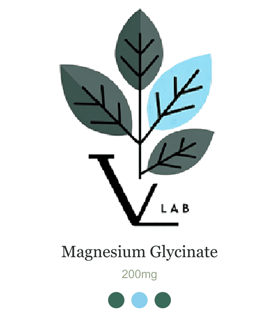 Magnesium Glycinate, 200mg, with its leaf mark and color palette