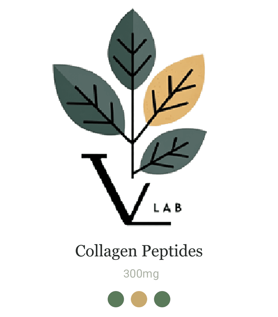 Collagen Peptides, 300mg, with its leaf mark and color palette