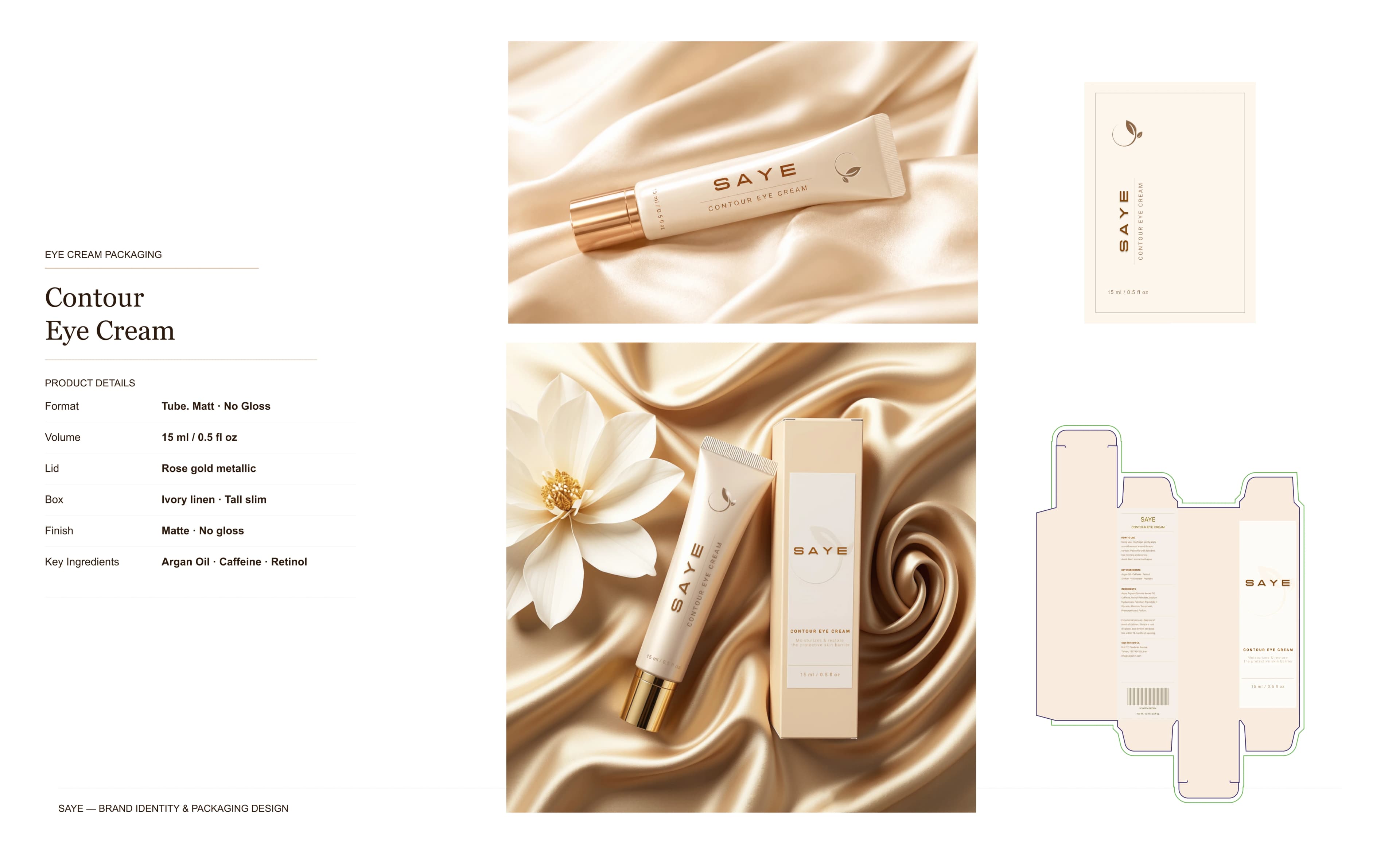 SAYE Contour Eye Cream packaging spec sheet